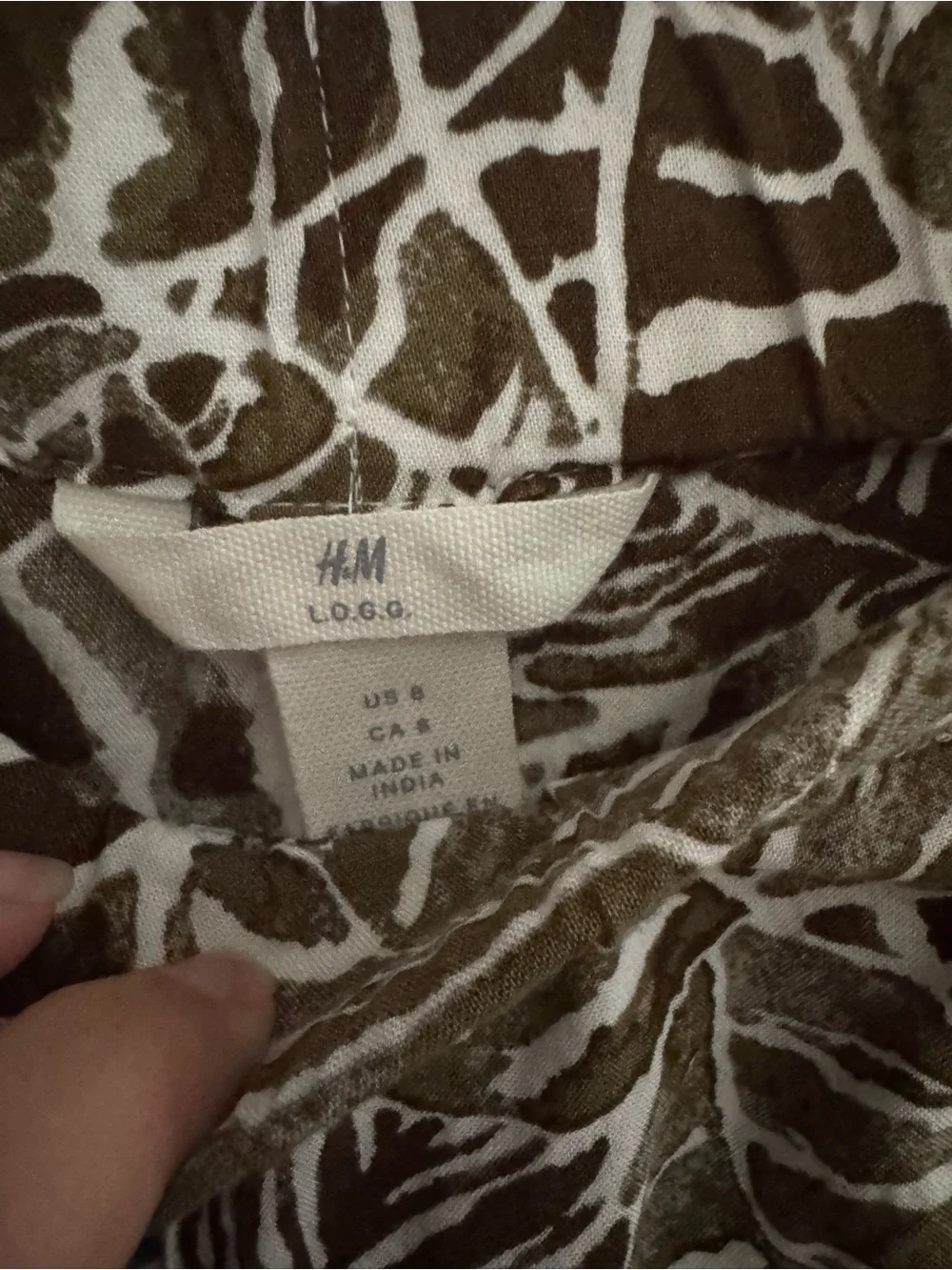 H&M Tropical Leaf Print Wide Leg Pants | Olive & Ivory | Size 8